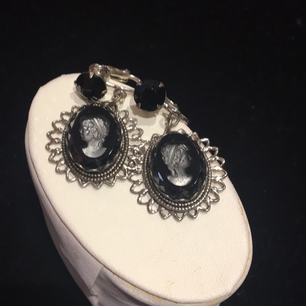 Black and silver clip on earrings